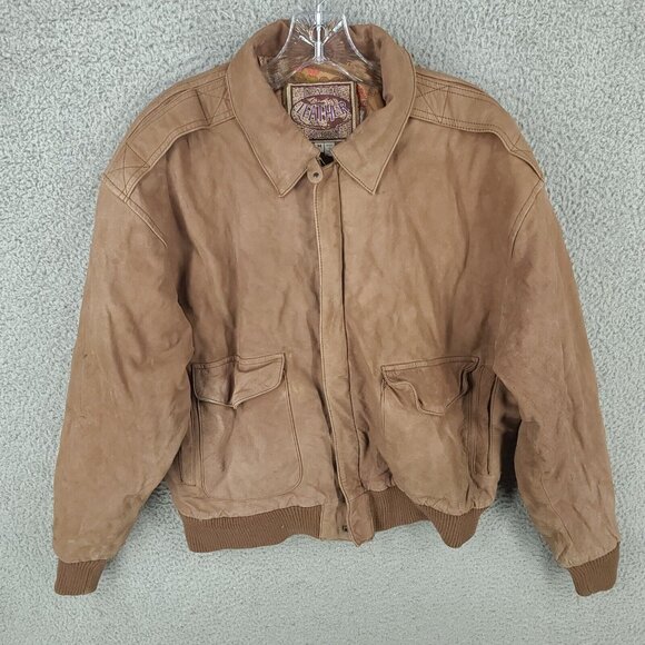 International Leather Collection Jacket Mens Medium Brown Bomber Full Zip - Picture 1 of 13